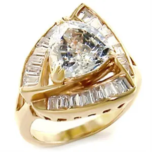 Gold Brass Ring with AAA Grade CZ in Clear for Women Style 10529