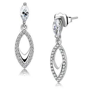 High polished (no plating) Stainless Steel Earrings with AAA Grade CZ in Clear for Women Clear Stone Color Style DA189