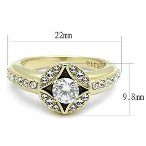 IP Gold(Ion Plating) Stainless Steel Ring with AAA Grade CZ in Clear for Women Style TK3034