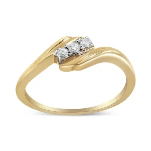 10K Yellow Gold over .925 Sterling Silver 1/10 Cttw Diamond Three-Stone Bypass Fashion Cocktail Ring ( I-J Color, I2-I3 Clarity)