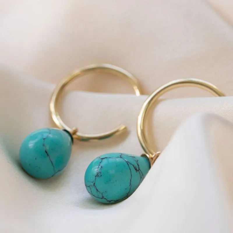 14K Gold Hoop Earrings With Gemstone 18mm