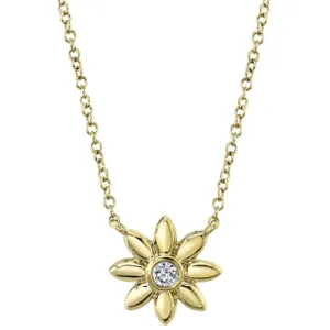 14K YELLOW GOLD 0.05CT DIAMOND FLOWER NECKLACE