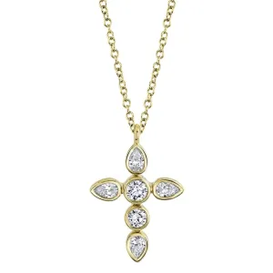 14K YELLOW GOLD DIAMOND CROSS NECKLACE .42CT