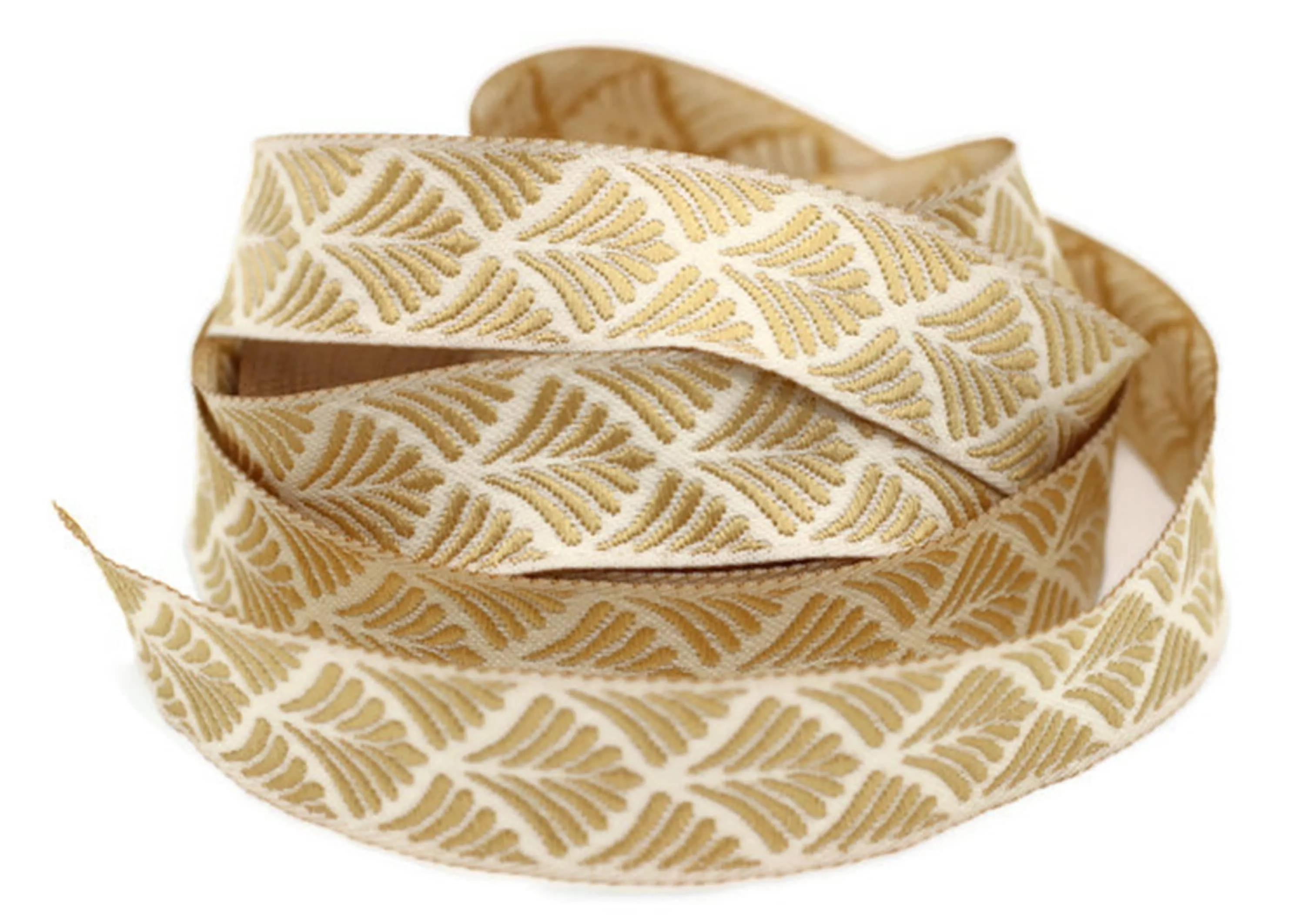 20 mm Golden Seashell 0.78 (inch) | SeaShell Ribbon | Embroidered Woven Seashell Ribbon | Jacquard Ribbon | 20 mm Wide | 20273