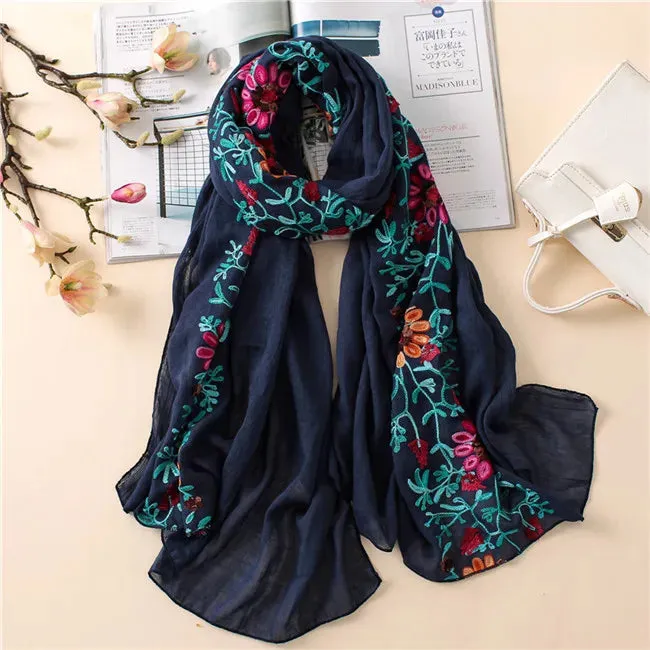 2023 Plain Embroider Floral Viscose Shawl Scarf From Indian Bandana Print Cotton Scarves and Wraps Soft Foulard Muslim Hijab.