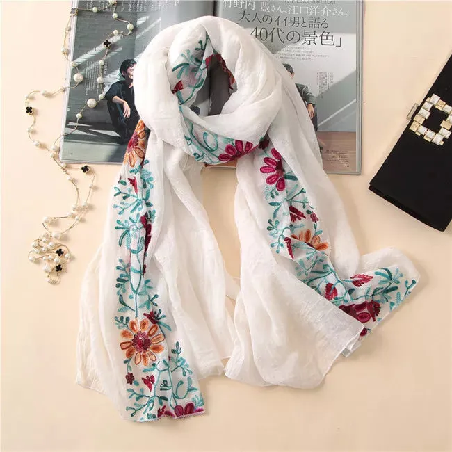 2023 Plain Embroider Floral Viscose Shawl Scarf From Indian Bandana Print Cotton Scarves and Wraps Soft Foulard Muslim Hijab.