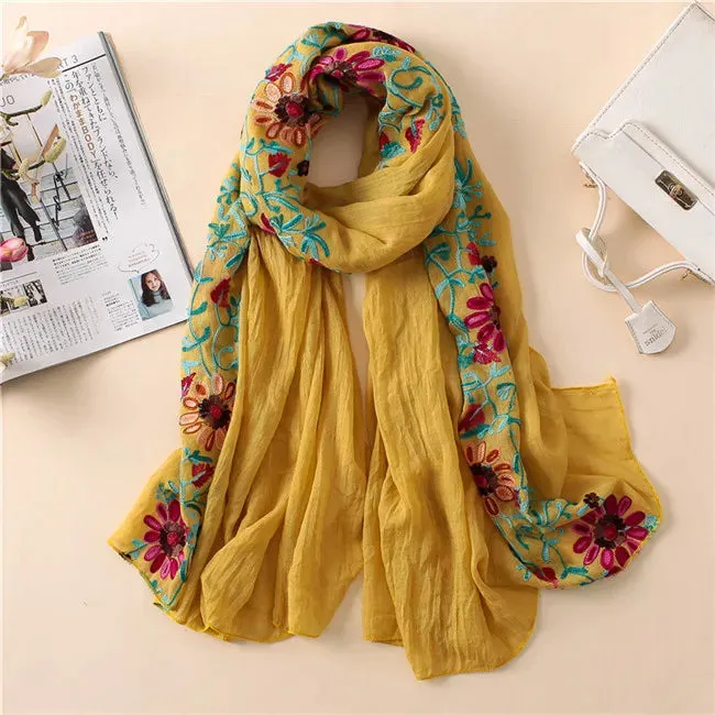 2023 Plain Embroider Floral Viscose Shawl Scarf From Indian Bandana Print Cotton Scarves and Wraps Soft Foulard Muslim Hijab.