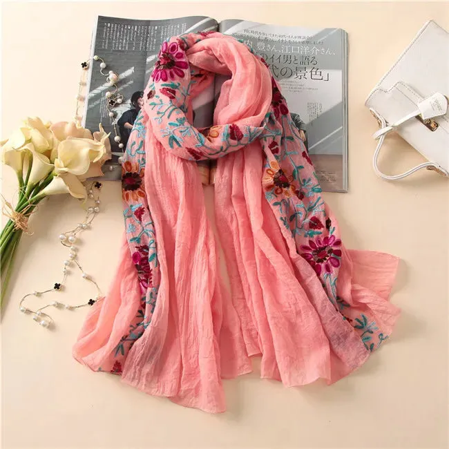 2023 Plain Embroider Floral Viscose Shawl Scarf From Indian Bandana Print Cotton Scarves and Wraps Soft Foulard Muslim Hijab.