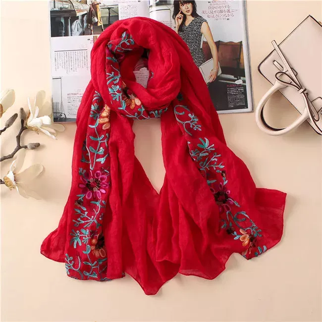 2023 Plain Embroider Floral Viscose Shawl Scarf From Indian Bandana Print Cotton Scarves and Wraps Soft Foulard Muslim Hijab.