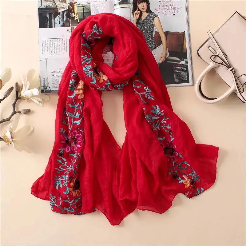 2023 Plain Embroider Floral Viscose Shawl Scarf From Indian Bandana Print Cotton Scarves and Wraps Soft Foulard Muslim Hijab.