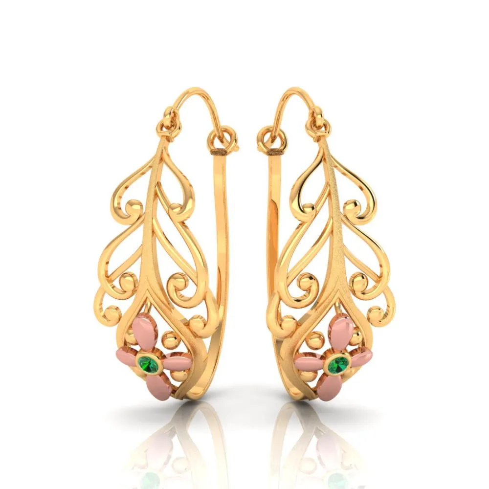 22k Exquisite Earrings Featuring A Unique Pattern And A Yellow Gold Floral Motif