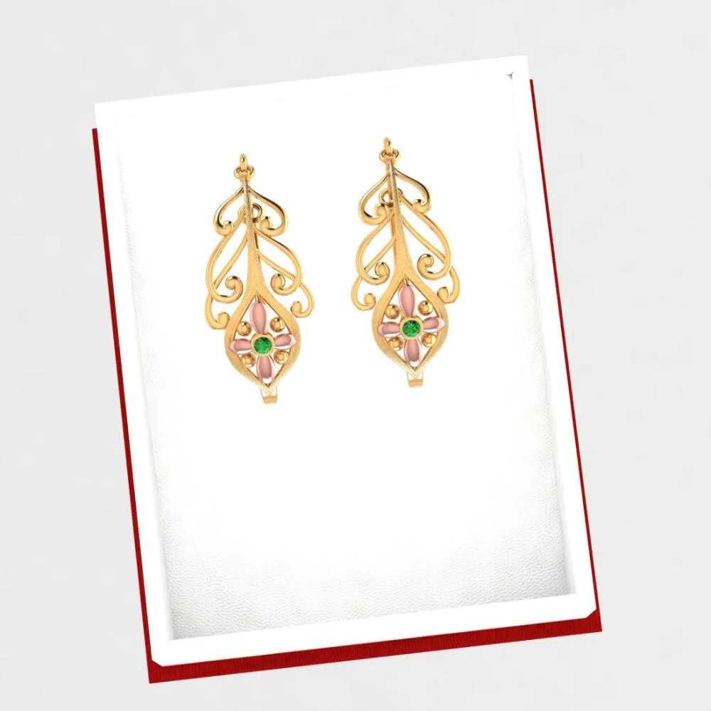 22k Exquisite Earrings Featuring A Unique Pattern And A Yellow Gold Floral Motif