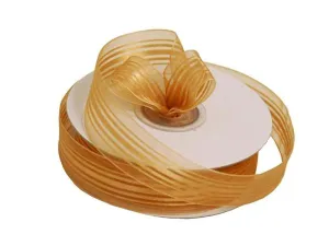 25 Yard 7/8" DIY Gold Organza Ribbon With Satin Stripes For Craft Dress Wedding