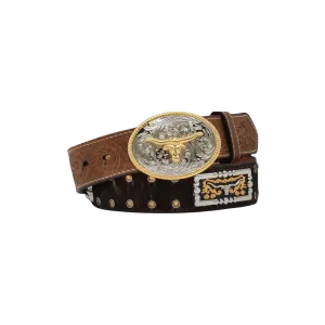 3D Belt Kid's Calf Hair Longhorn Concho Brown Belt