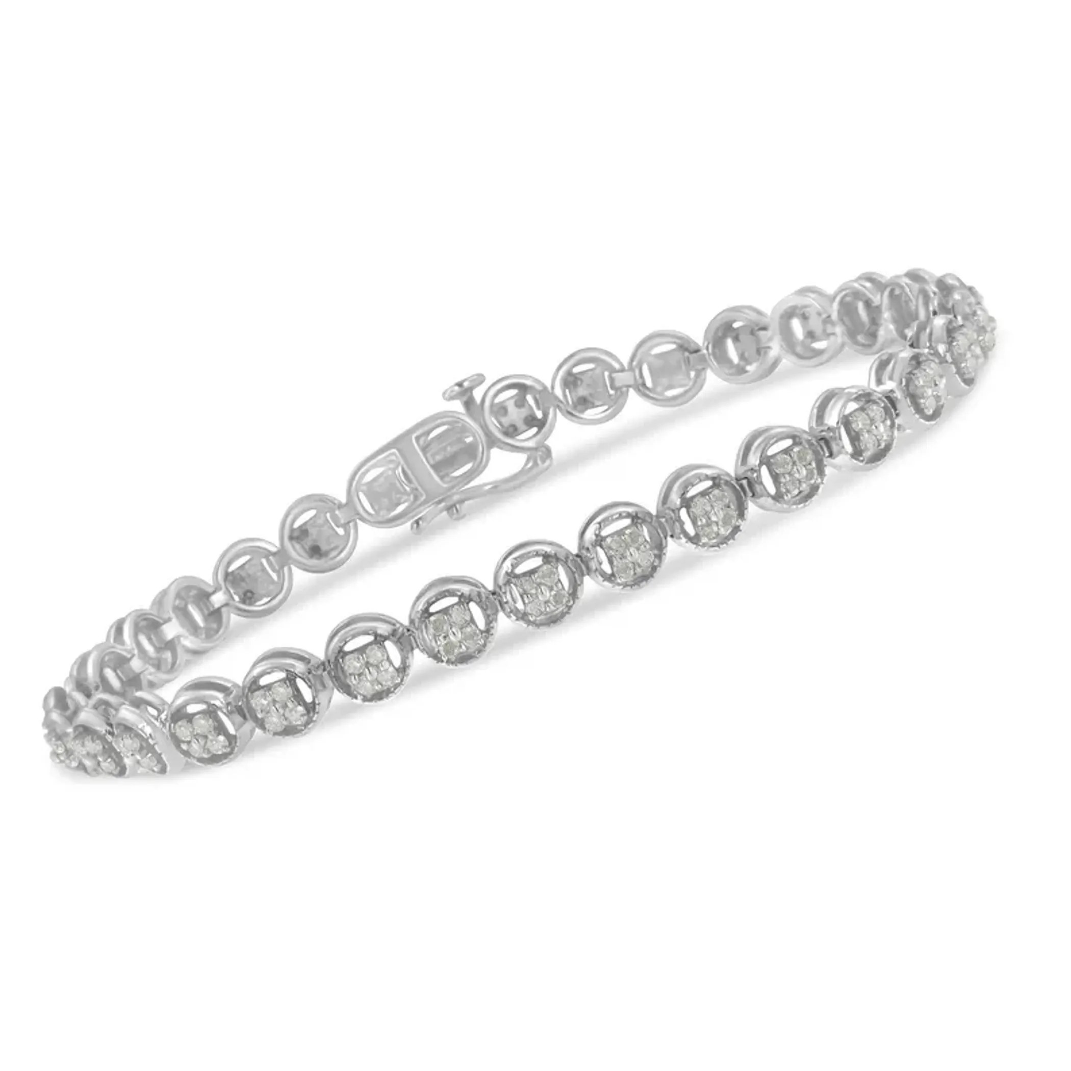 .925 Sterling Silver 1-1/3 Cttw Diamond 7" Open Circle Wheel Link Tennis Bracelet (I-J Color, I2-I3 Clarity)