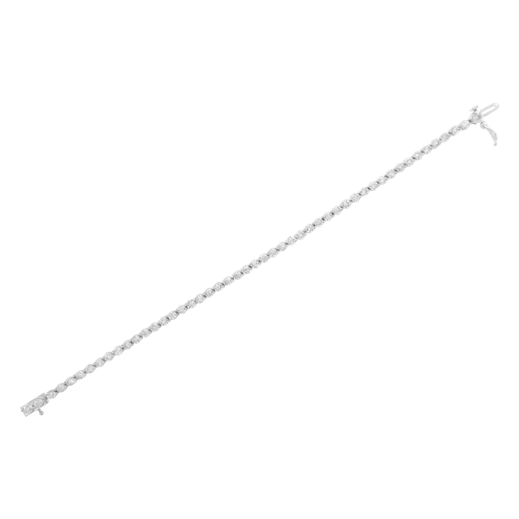 .925 Sterling Silver 1.0 Cttw Bezel-Set Round-cut Diamond Link Bracelet (I-J Color, I3 Clarity) - 7.25"