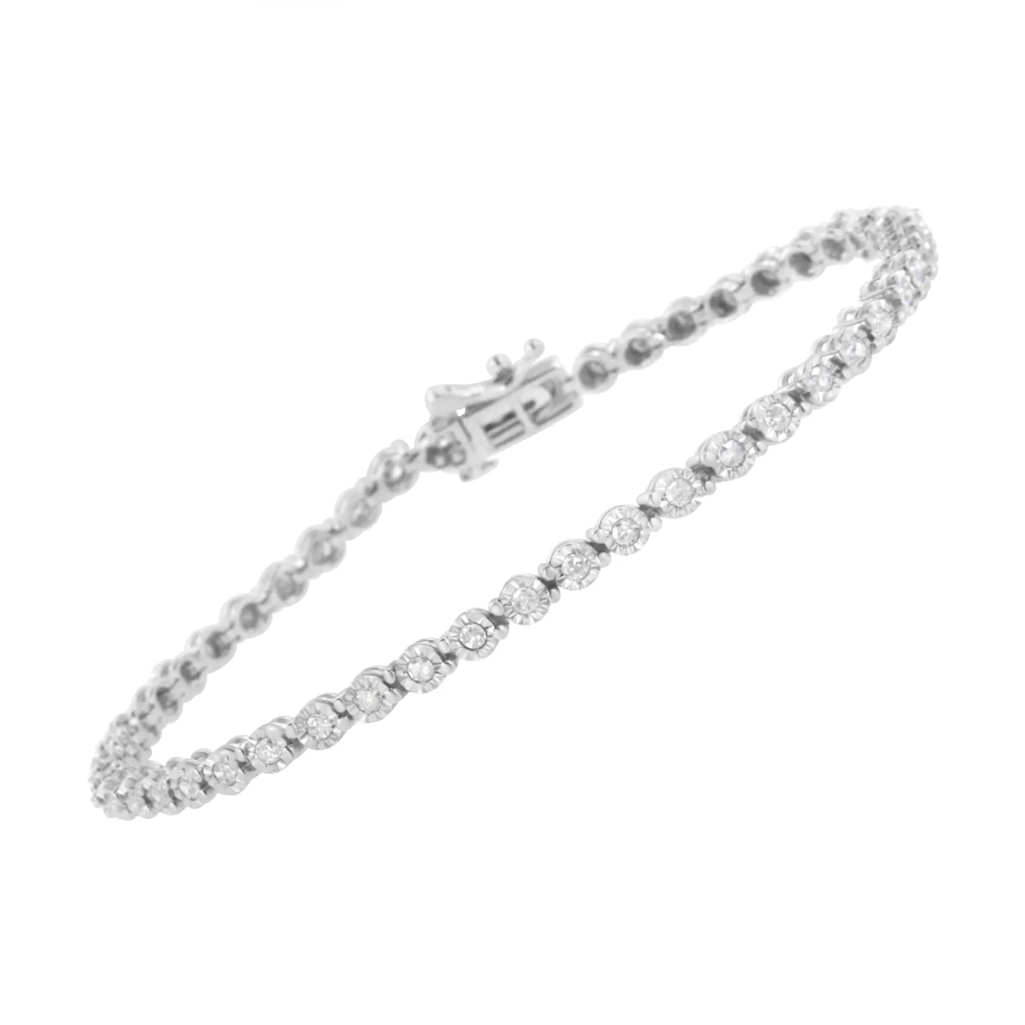 .925 Sterling Silver 1.0 Cttw Bezel-Set Round-cut Diamond Link Bracelet (I-J Color, I3 Clarity) - 7.25"