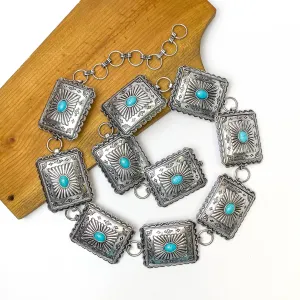 Adjustable Square Concho Belt in Silver Tone