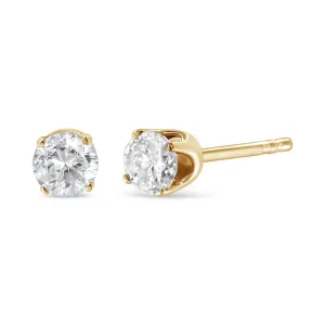 AGS Certified 1/2 Cttw Round Brilliant-Cut Diamond 14K Yellow Gold Classic 4-Prong Solitaire Stud Earrings (K-L Color, I1-I2 Clarity)