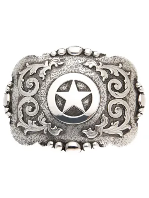 AndWest HC524 Cabrillo Texas Star Etching And Scrolls Buckle Silver