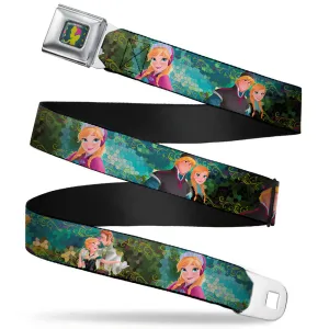 Anna Silhouette Full Color Blues Green Pink Seatbelt Belt - Anna & Hans/Anna & Kristoff Poses Webbing