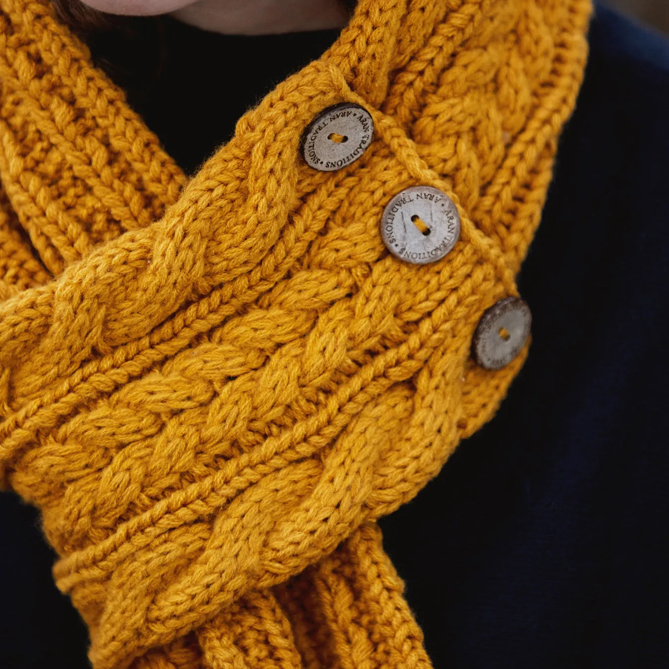 Aran Cable Button Wrap Scarf