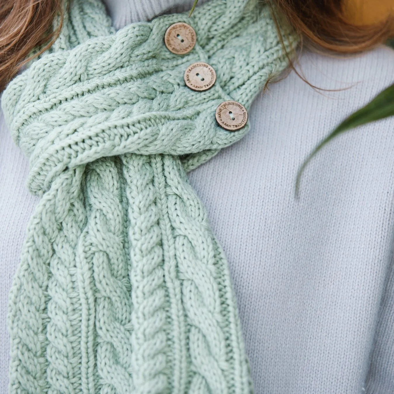 Aran Cable Button Wrap Scarf