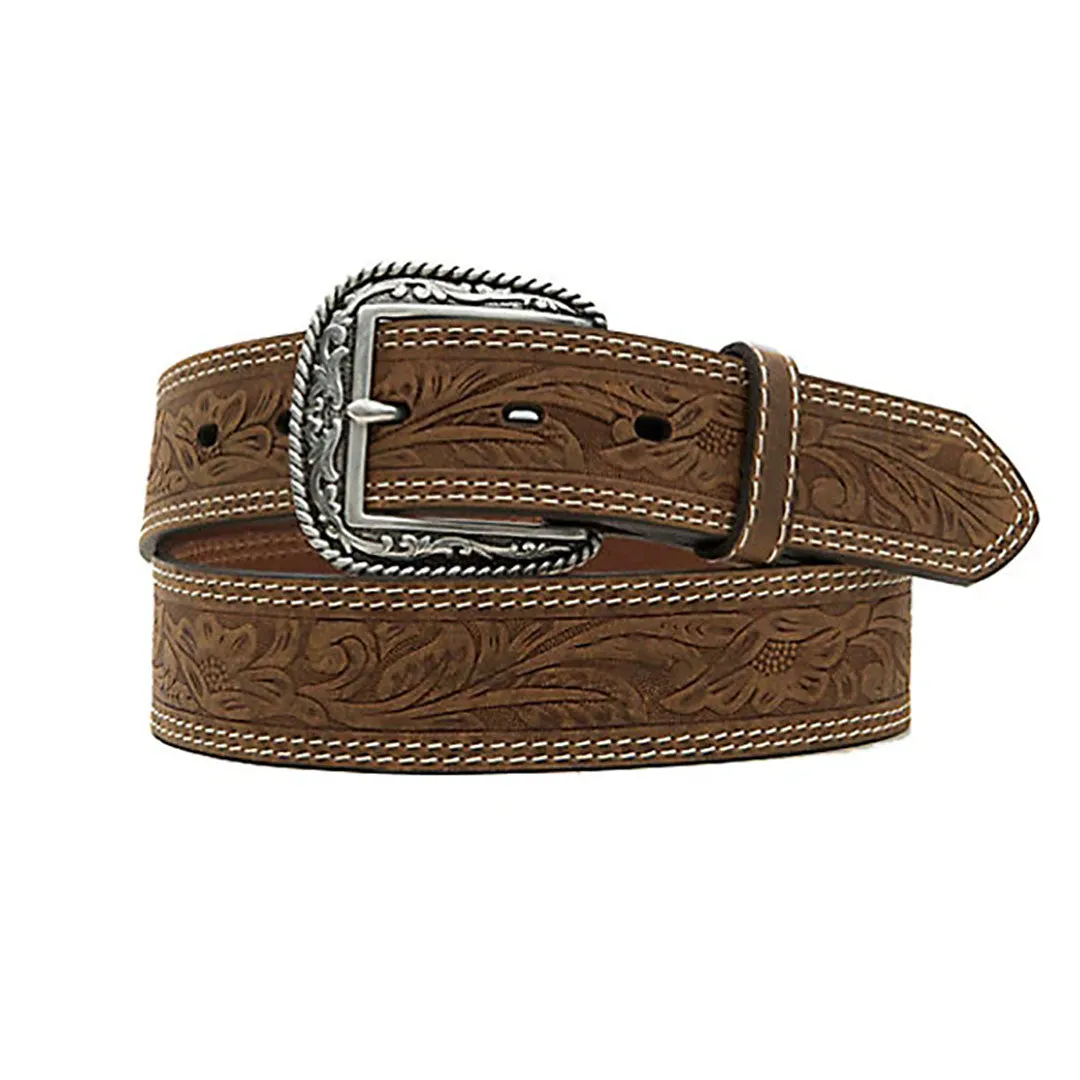 Ariat Men's Tooled Double Stitch Brown Belt