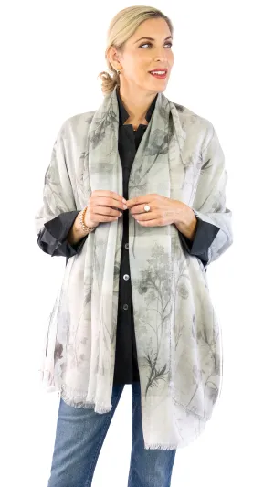 Astrid Scarf -Grey Leaves - Grey