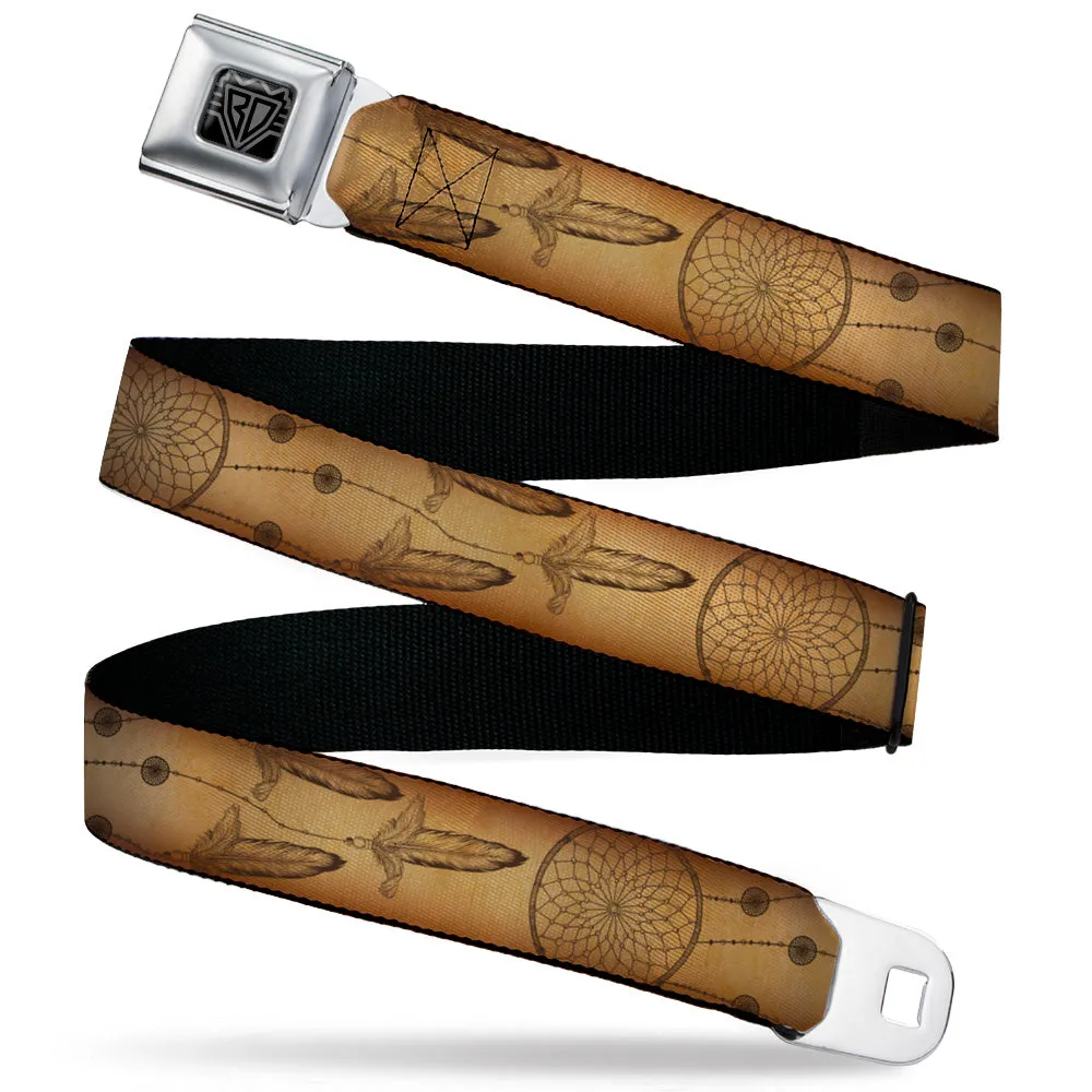 BD Wings Logo CLOSE-UP Black/Silver Seatbelt Belt - Dream Catcher Tan/Black Webbing