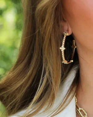 Beaded Cross Hoop Earrings in Gold