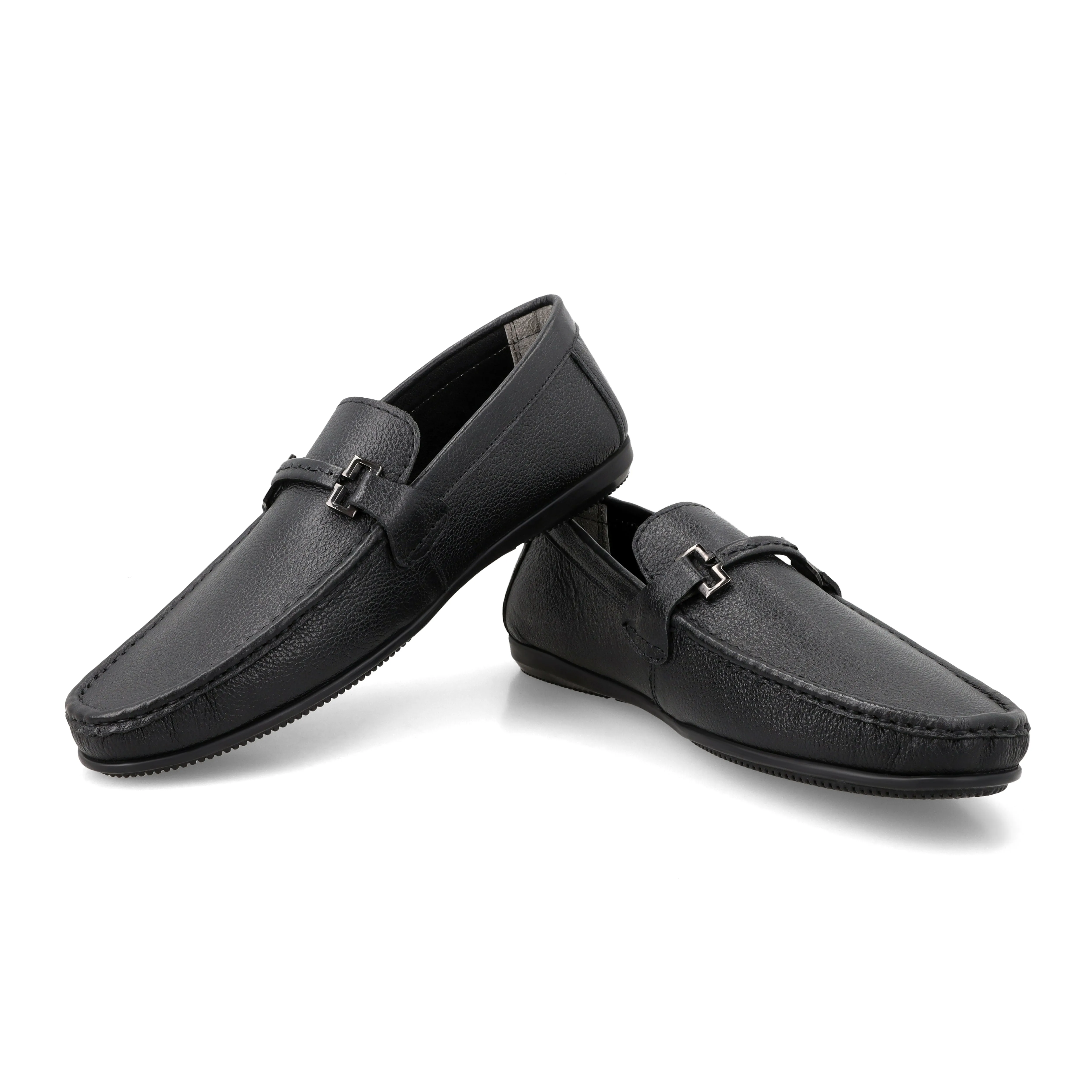 Black Buckled Moccasins-Black