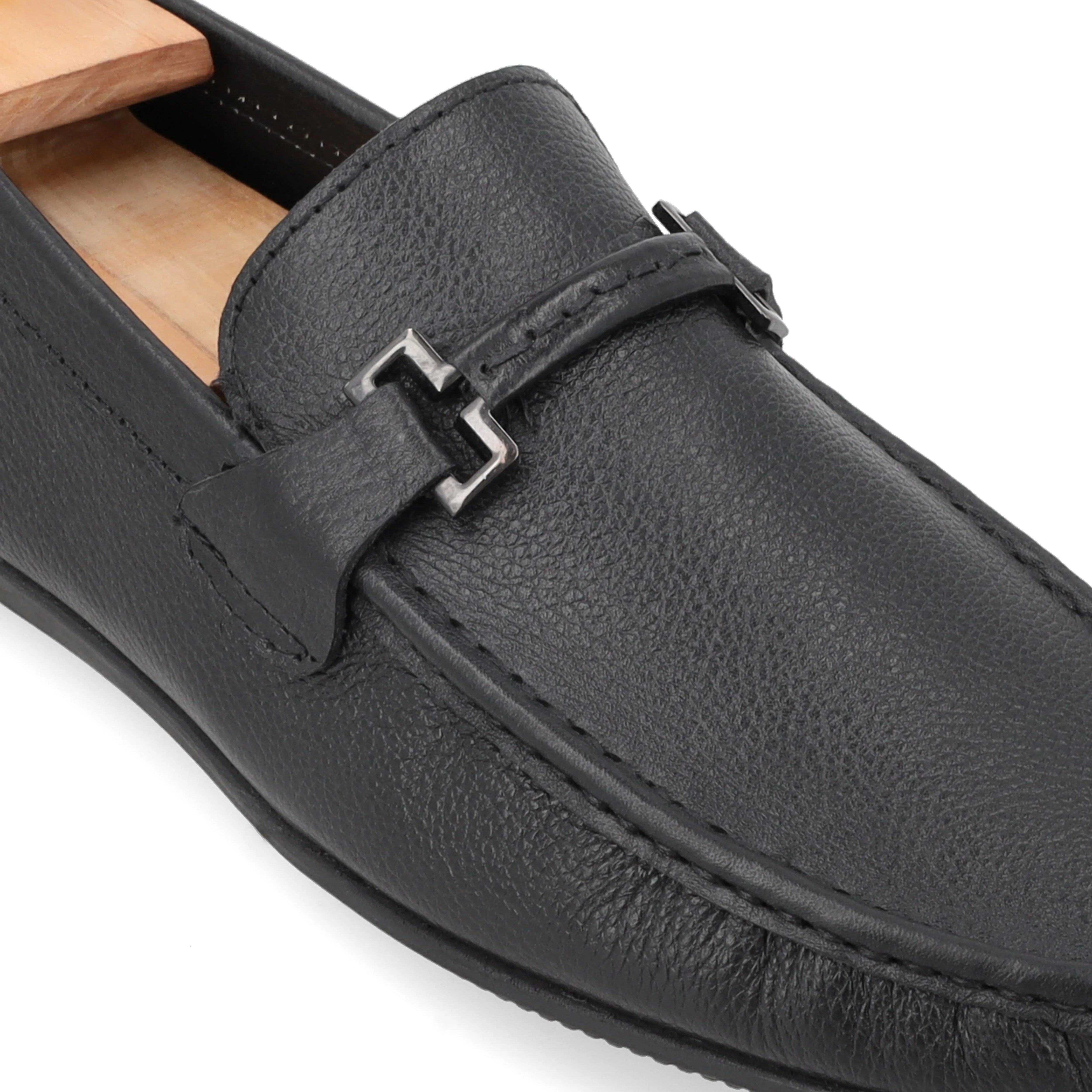 Black Buckled Moccasins-Black