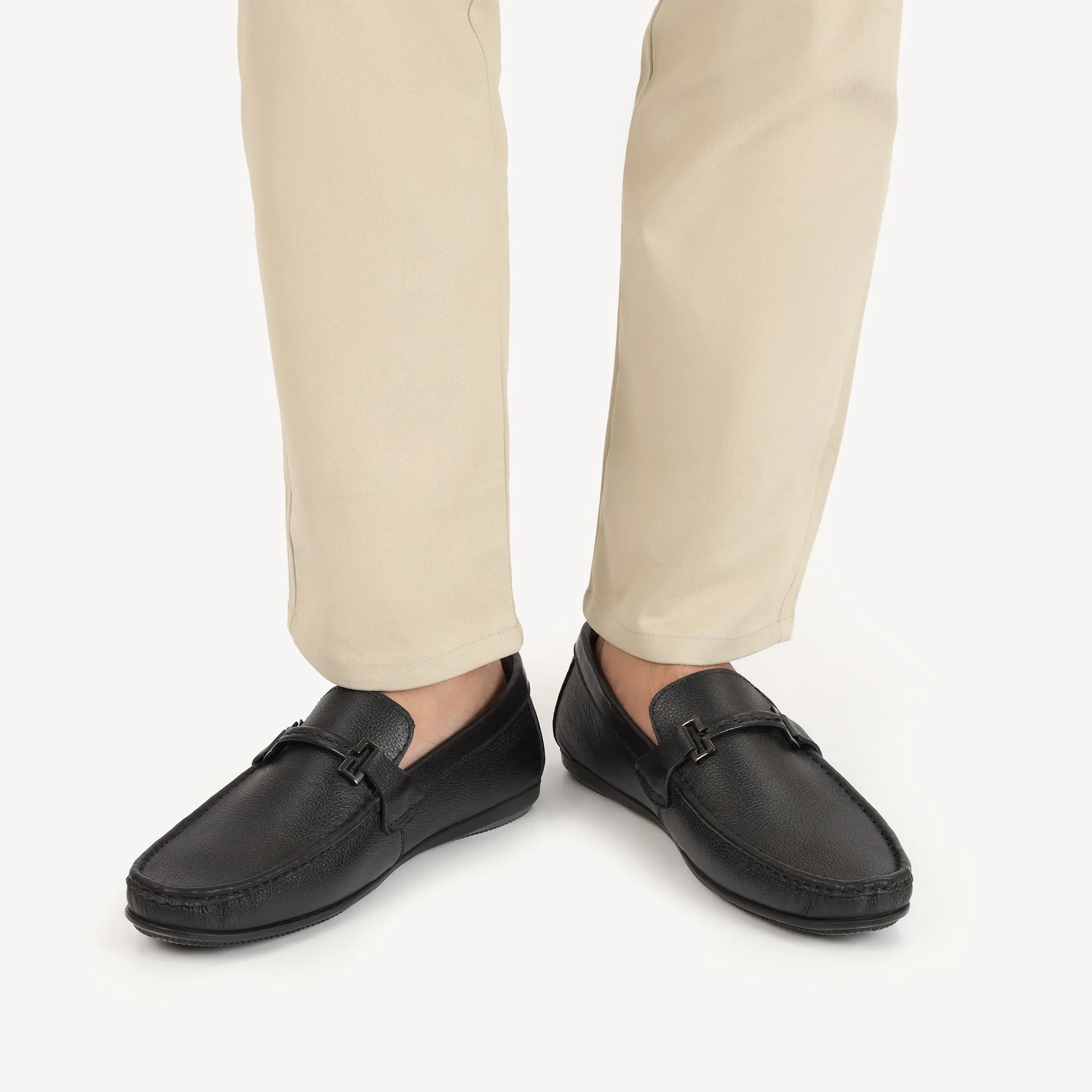 Black Buckled Moccasins-Black