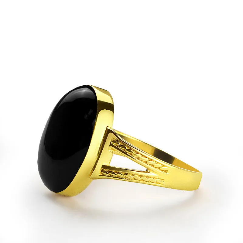 Black Onyx Men's Ring in 10k Yellow Gold with Natural Stone