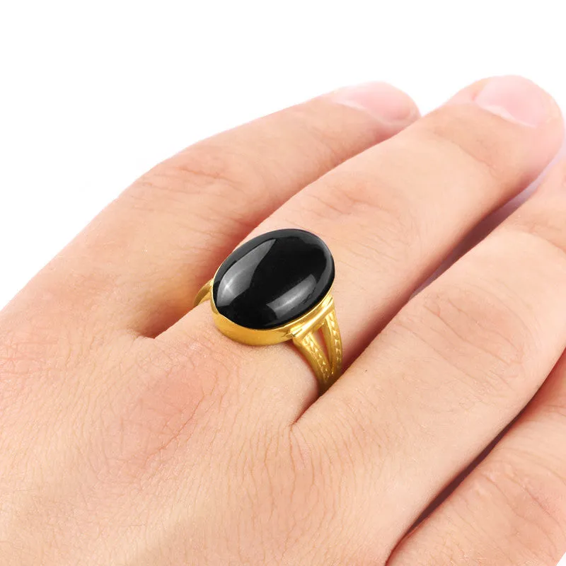 Black Onyx Men's Ring in 10k Yellow Gold with Natural Stone