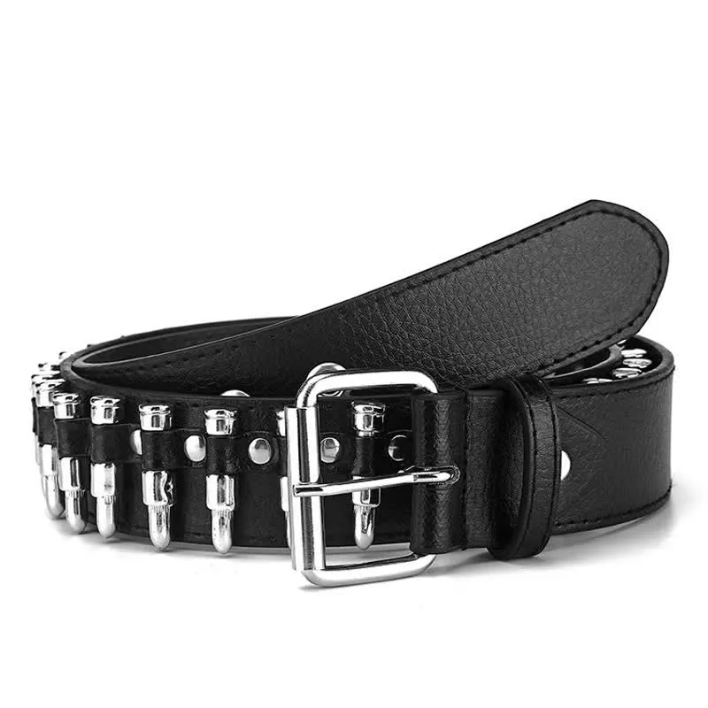 Black Punk Rock Bullets Rivet Studded Leather Belt