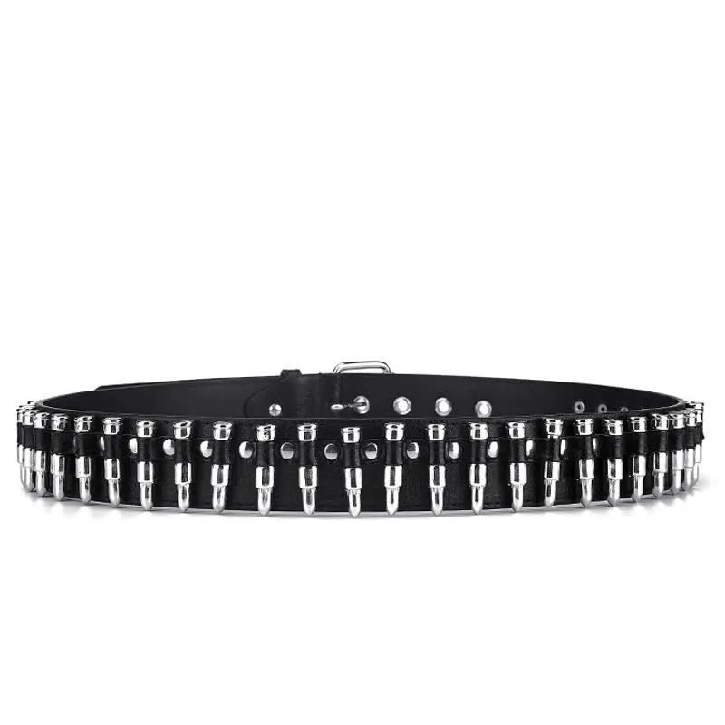 Black Punk Rock Bullets Rivet Studded Leather Belt