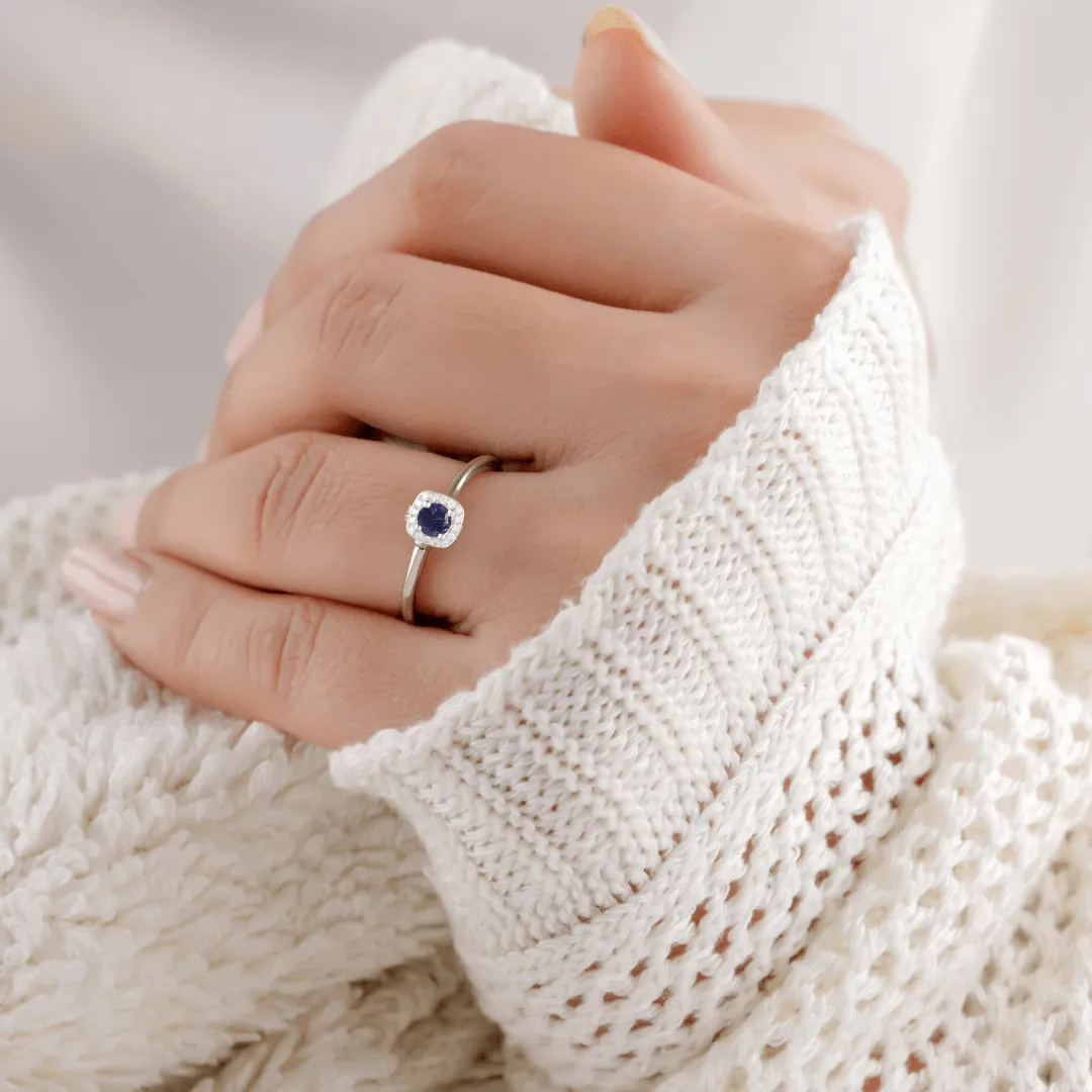 Blue Sapphire Halo Ring