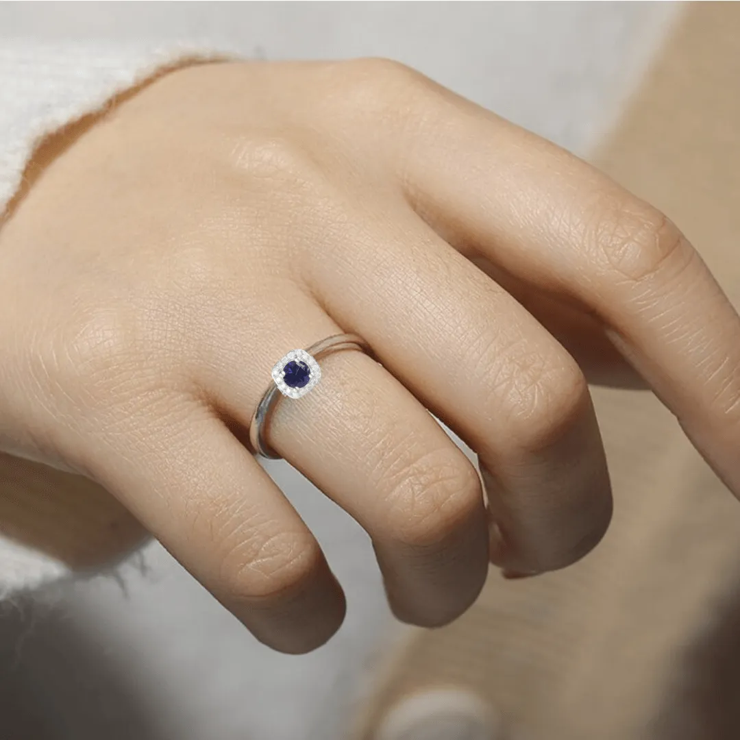 Blue Sapphire Halo Ring