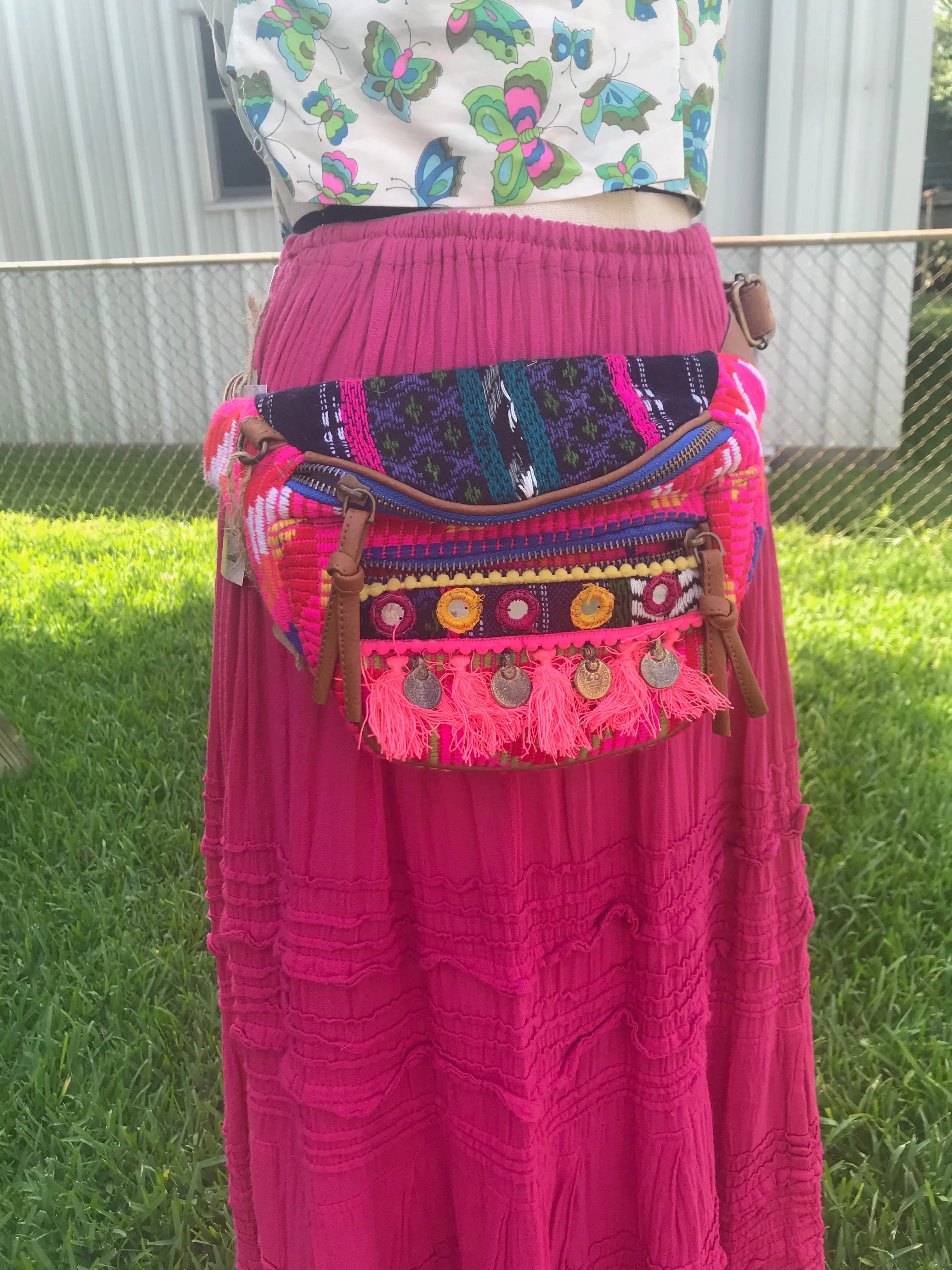 Boho Vtg Style | Festival Embroidered Fringe Hippie Fanny Pack Belt Bag