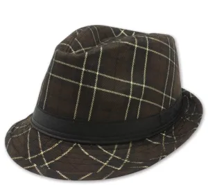 brown check fedora hat Case of 48