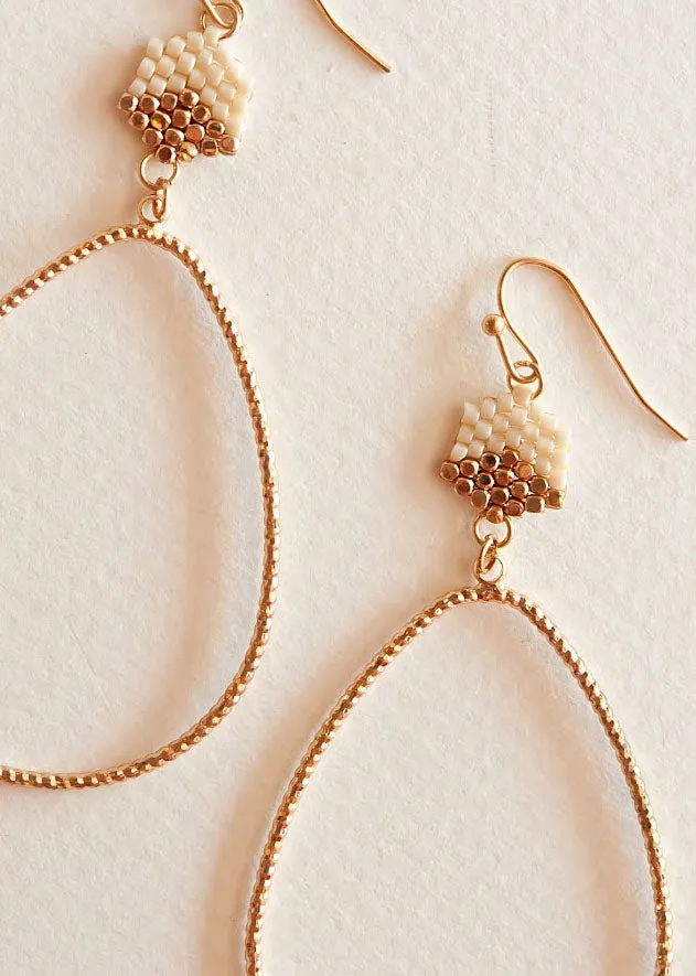 Carlie Gold Teardrop Dangle | Elegant Beaded Teardrop Earring