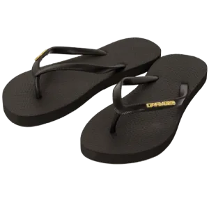 Carve Metalic Badge Womens Thongs Black/Gold