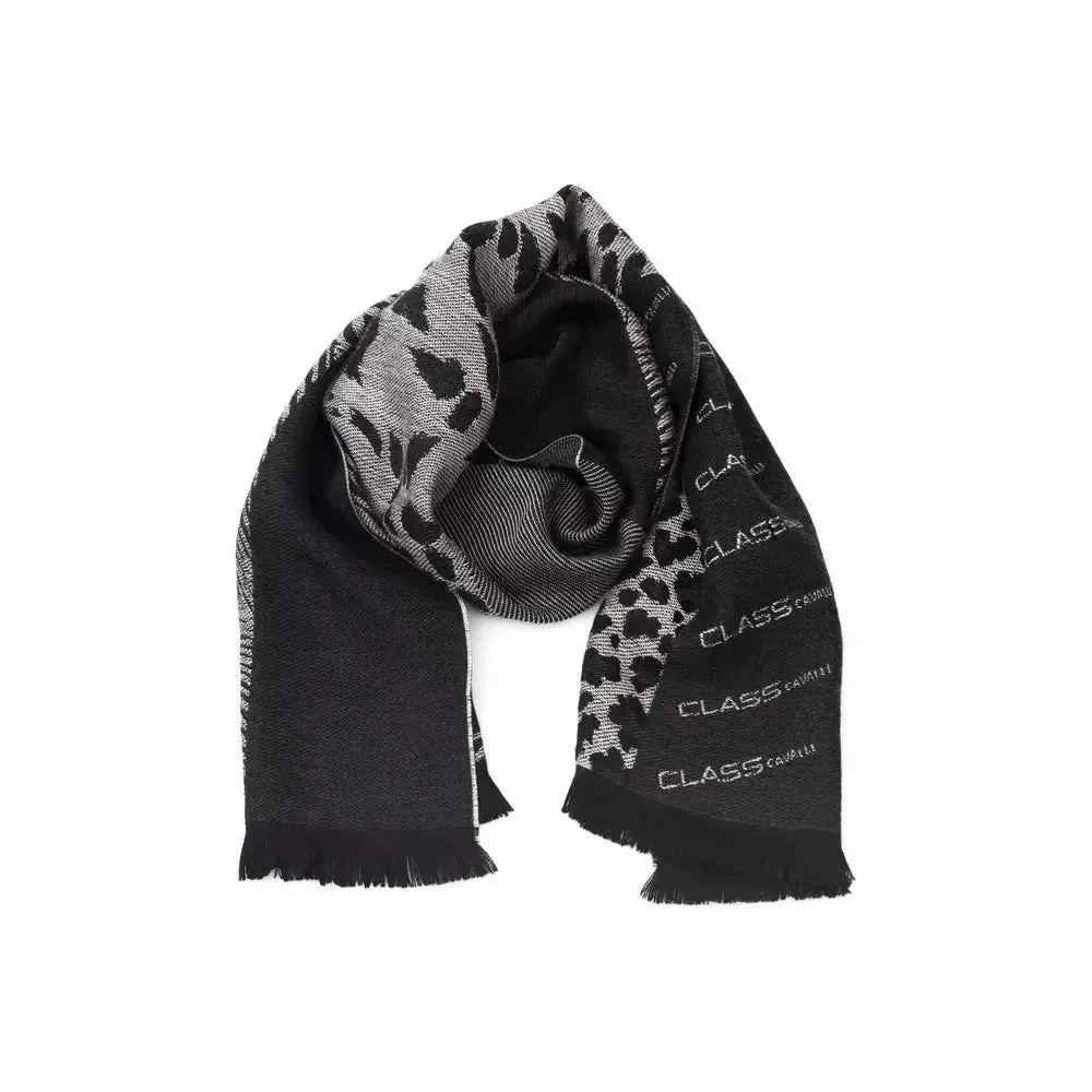 Cavalli Class Black Wool Men Scarf