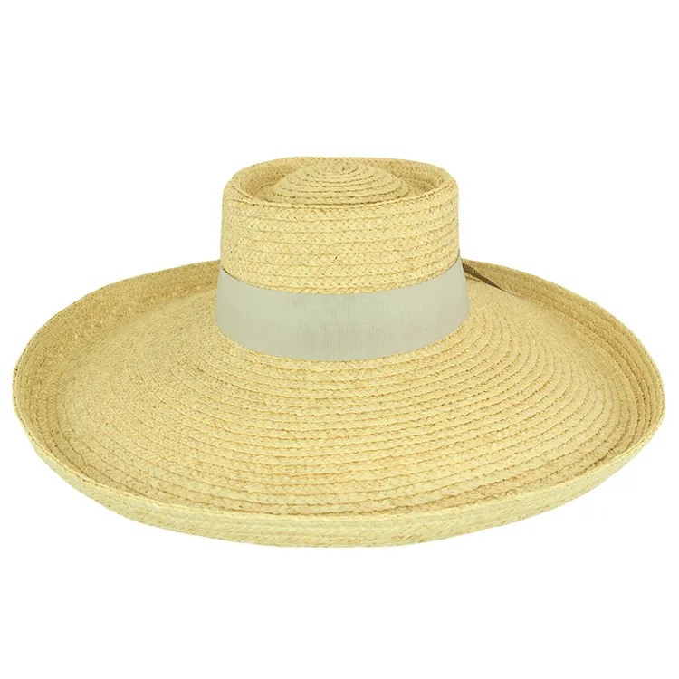 Cherry Red Ladies Wide Brim Raffia Plantation Hat - Natural/Grey