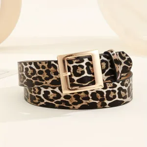 Chic Leopard Print PU Leather Belt for Womens Casual Style