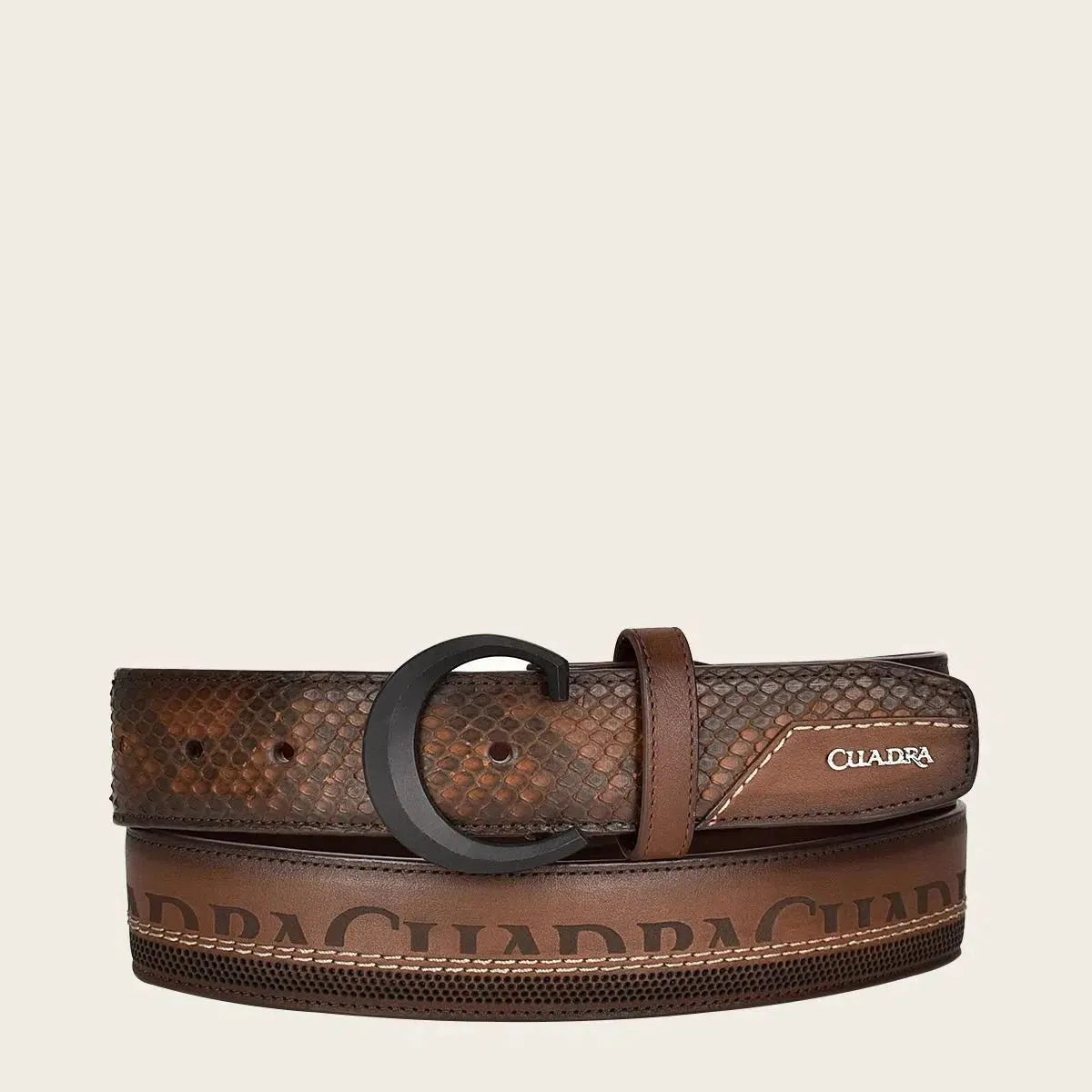 CS551PI - Cuadra brown casual western python skin belt for men.