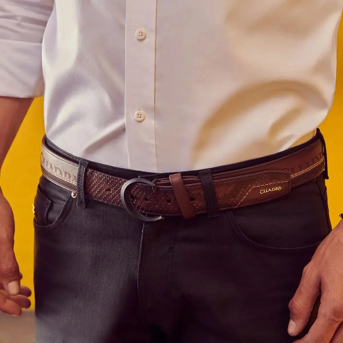 CS551PI - Cuadra brown casual western python skin belt for men.