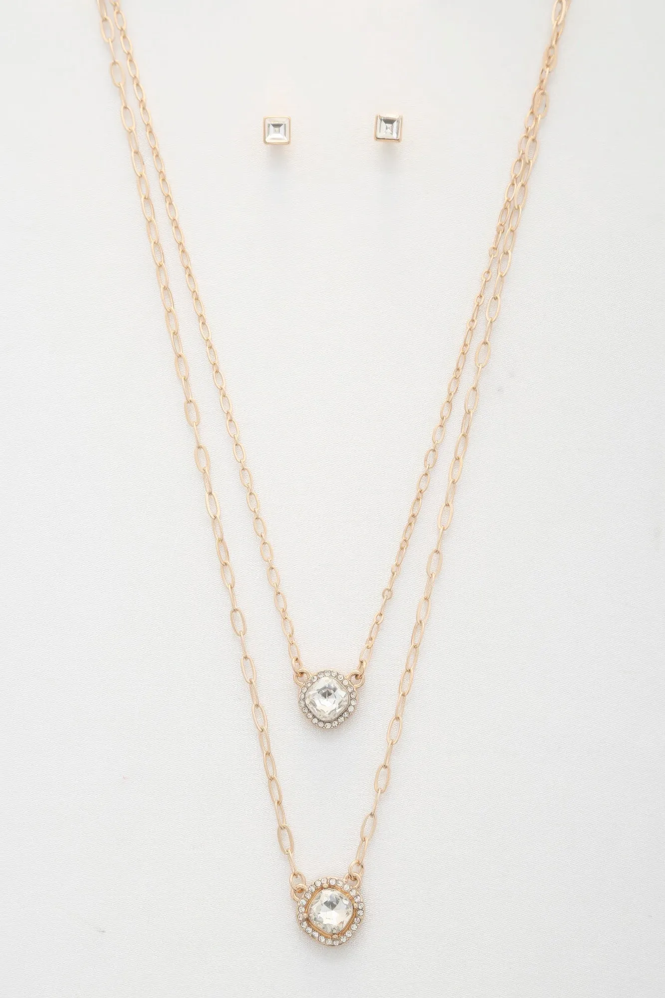 Double Crystal Metal Layered Necklace